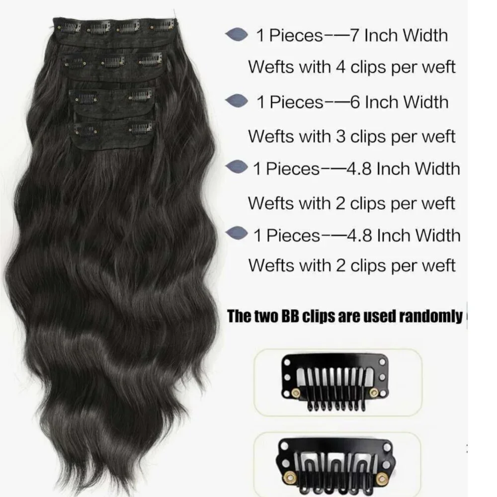 Voluminizing Full head Hair Extensions Set in Black - Clip ins 24 in long - Picture 5 of 9